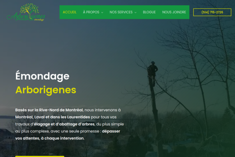 Site Web Émondage Arborigènes — version ordinateur