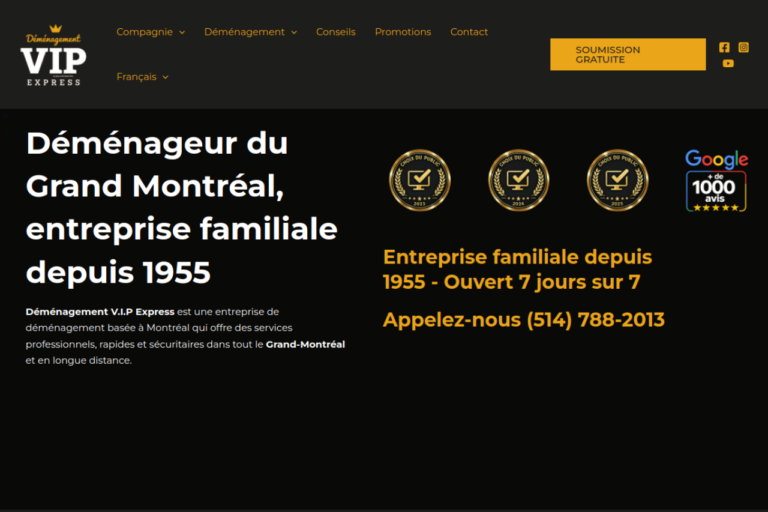 Site Web Déménagement VIP Express — version ordinateur