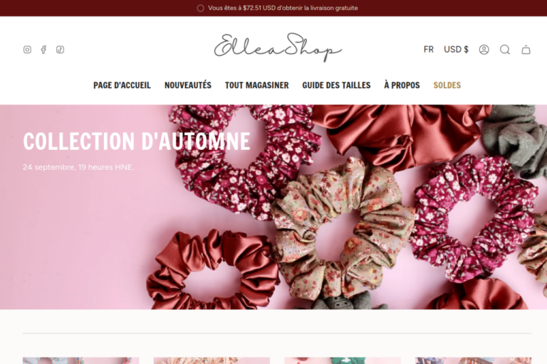 Site Web ElleaShop — version ordinateur