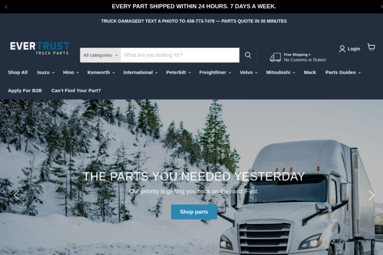 Site Web EverTrust Parts — version ordinateur