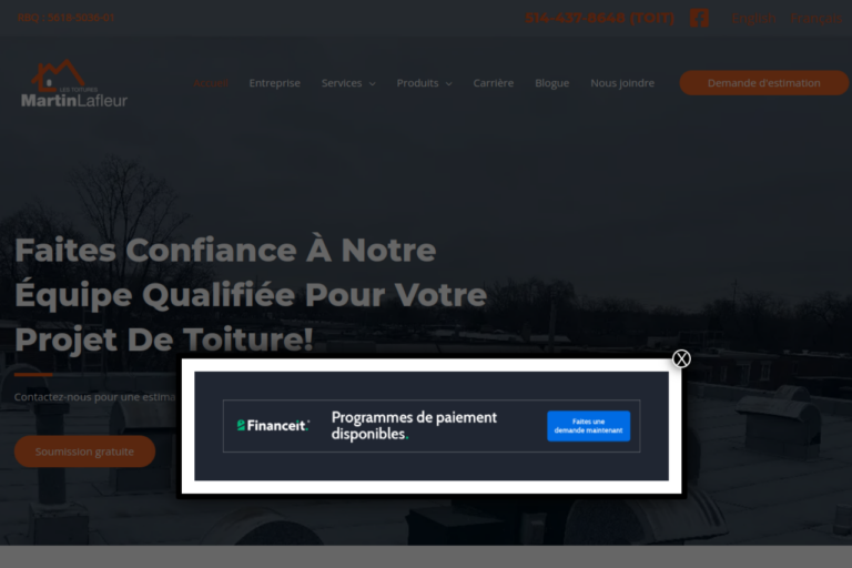 Site Web Toitures Martin Lafleur — version ordinateur